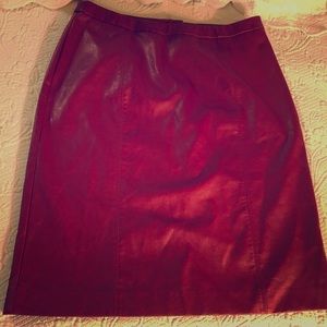 Red faux leather skirt.